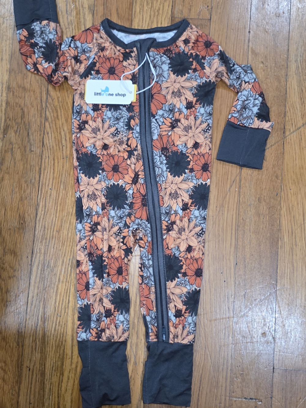 NWT Little One Shop Orange Floral Zip-Front Kids Footie Size 0-3m